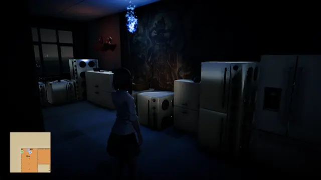 A room of old machines lit in blue